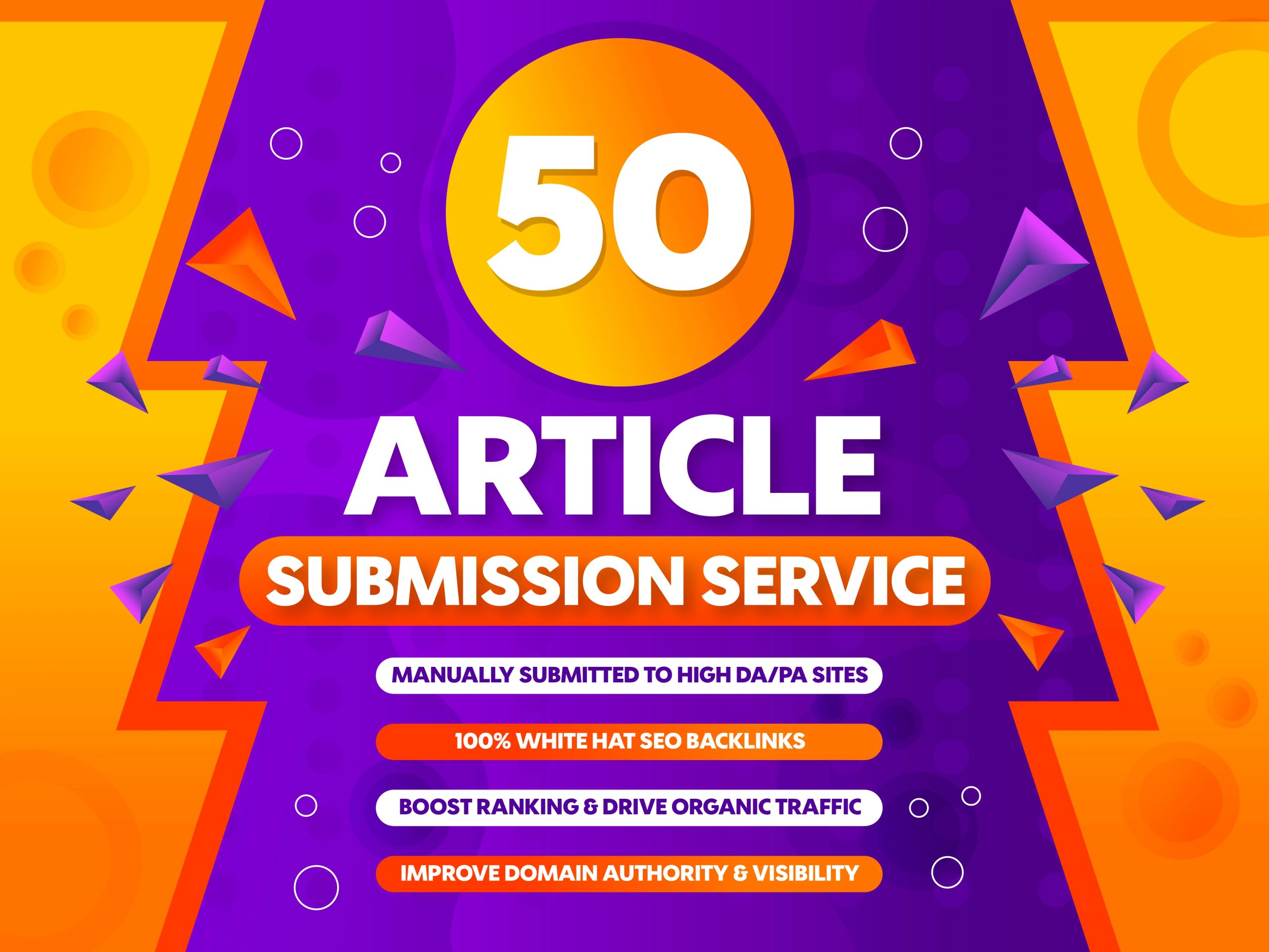 I will manually create 50 High Authority Article Submissions dofollow backlinks