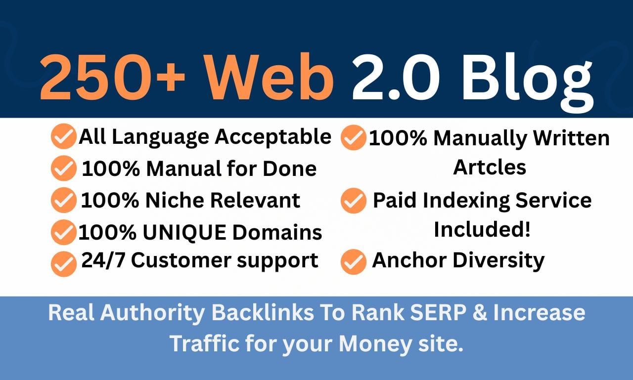 Boost your SEO with our expertly crafted 250 High Quality Web 2.0 Blog Backlinks